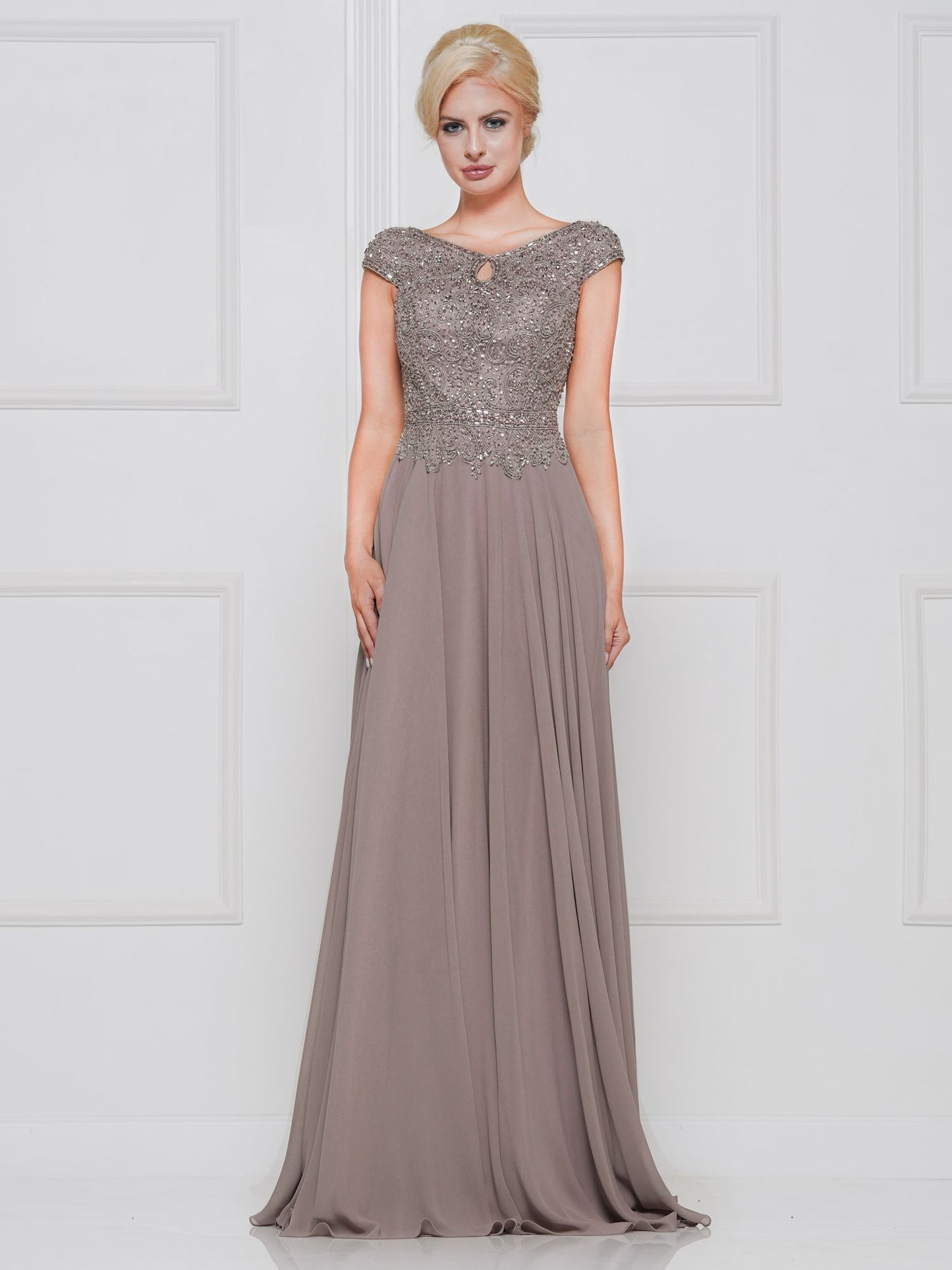Marsoni by Colors Deep Back High Neck Off the Shoulder with Beaded Design Dress M169