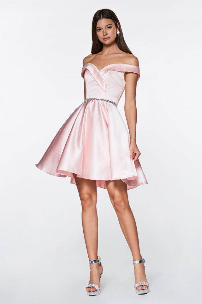 Cinderella Divine - Short Satin Off The Shoulder Dress #CD0140