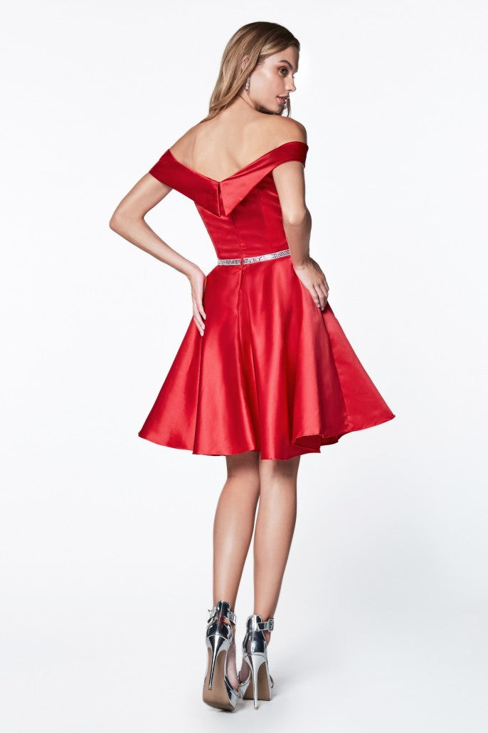 Cinderella Divine - Short Satin Off The Shoulder Dress #CD0140