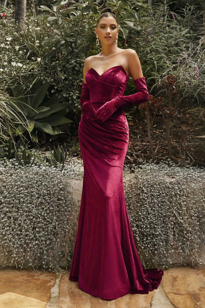 Cinderella Divine - Velvet Strapless Fitted Gown With Gloves Style# CH176
