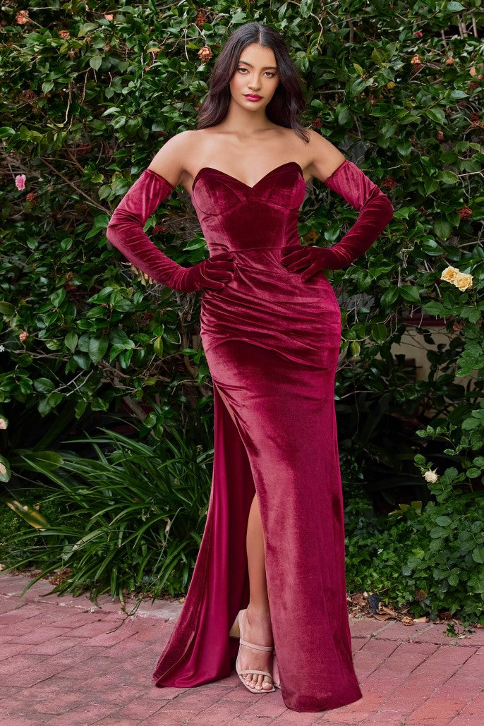 Cinderella Divine - Velvet Strapless Fitted Gown With Gloves Style# CH176