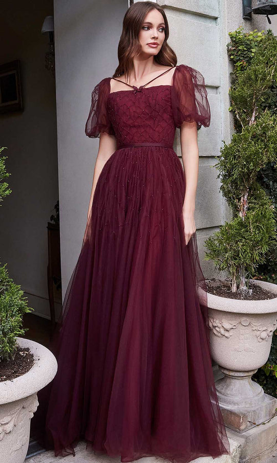 Cinderella Divine - Maroon Puff Sleeve Ball Gown Style #B712