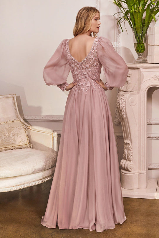 Cinderella Divine - Long Sleeve Chiffon Evening Gown CD0183