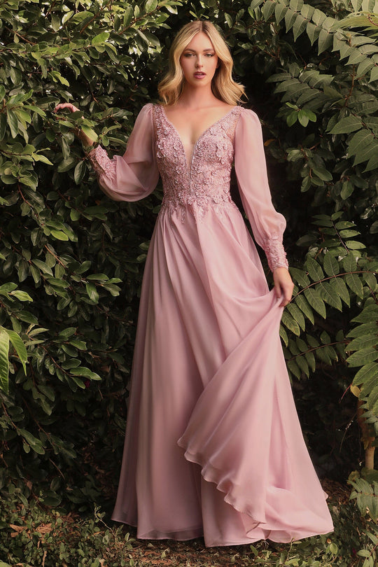 Cinderella Divine - Long Sleeve Chiffon Evening Gown CD0183