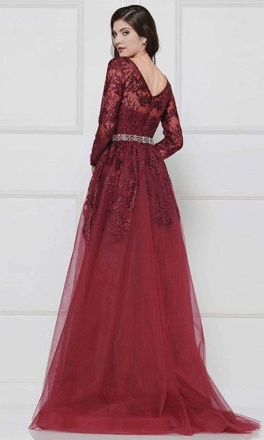 Colors Lace Sheath Long Sleeve Gown with Overskirt 1830SL