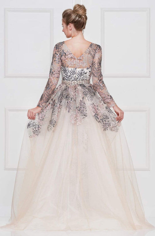 Colors Lace Sheath Long Sleeve Gown with Overskirt 1830SL
