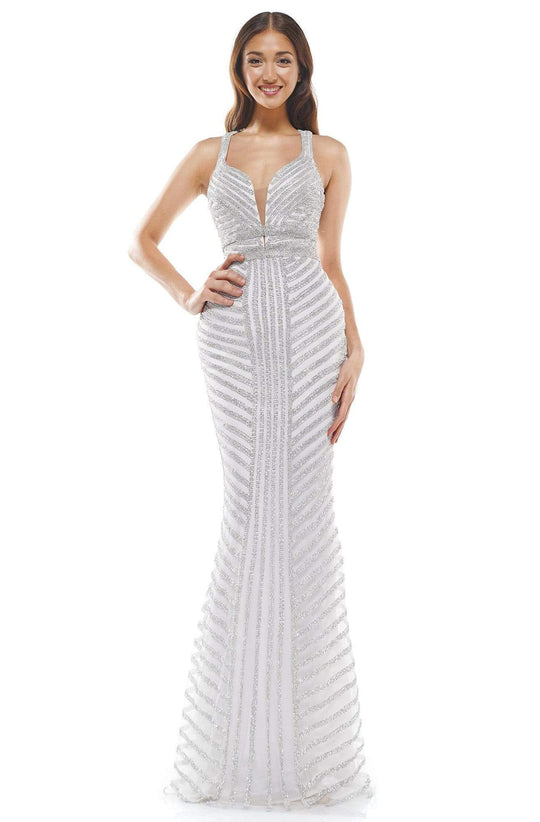 Colors Crisscross Back Embellished Trumpet Long fascinate Dress 2337