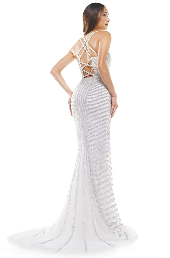 Colors Crisscross Back Embellished Trumpet Long fascinate Dress 2337