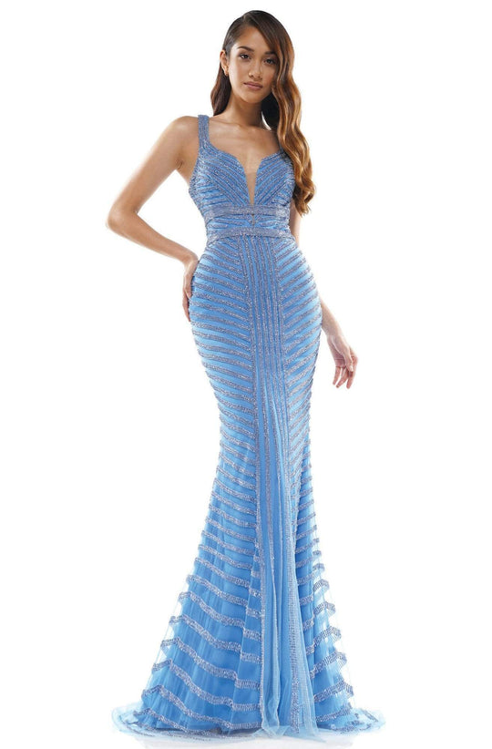 Colors Crisscross Back Embellished Trumpet Long fascinate Dress 2337