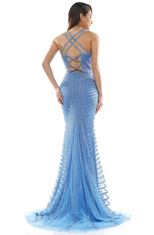 Colors Crisscross Back Embellished Trumpet Long fascinate Dress 2337