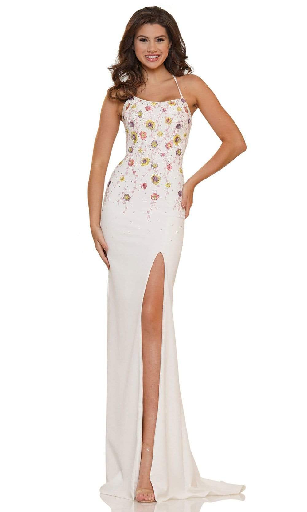 Colors Floral Detailed in sequins and high Slit Gown 2671