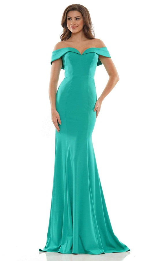 mermaid colour dress Colors Off Shoulder neckline with a Foldover Drape Mermaid Gown 2692 Teal / 4