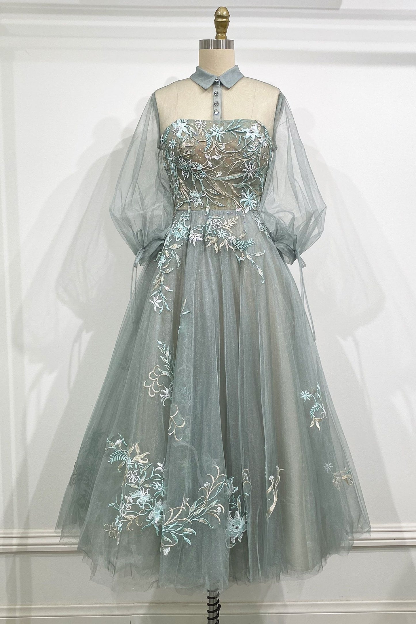 Andrea Leo - Duchesa High Collared Neck with Button Detailed Evening Dress Style #A0862