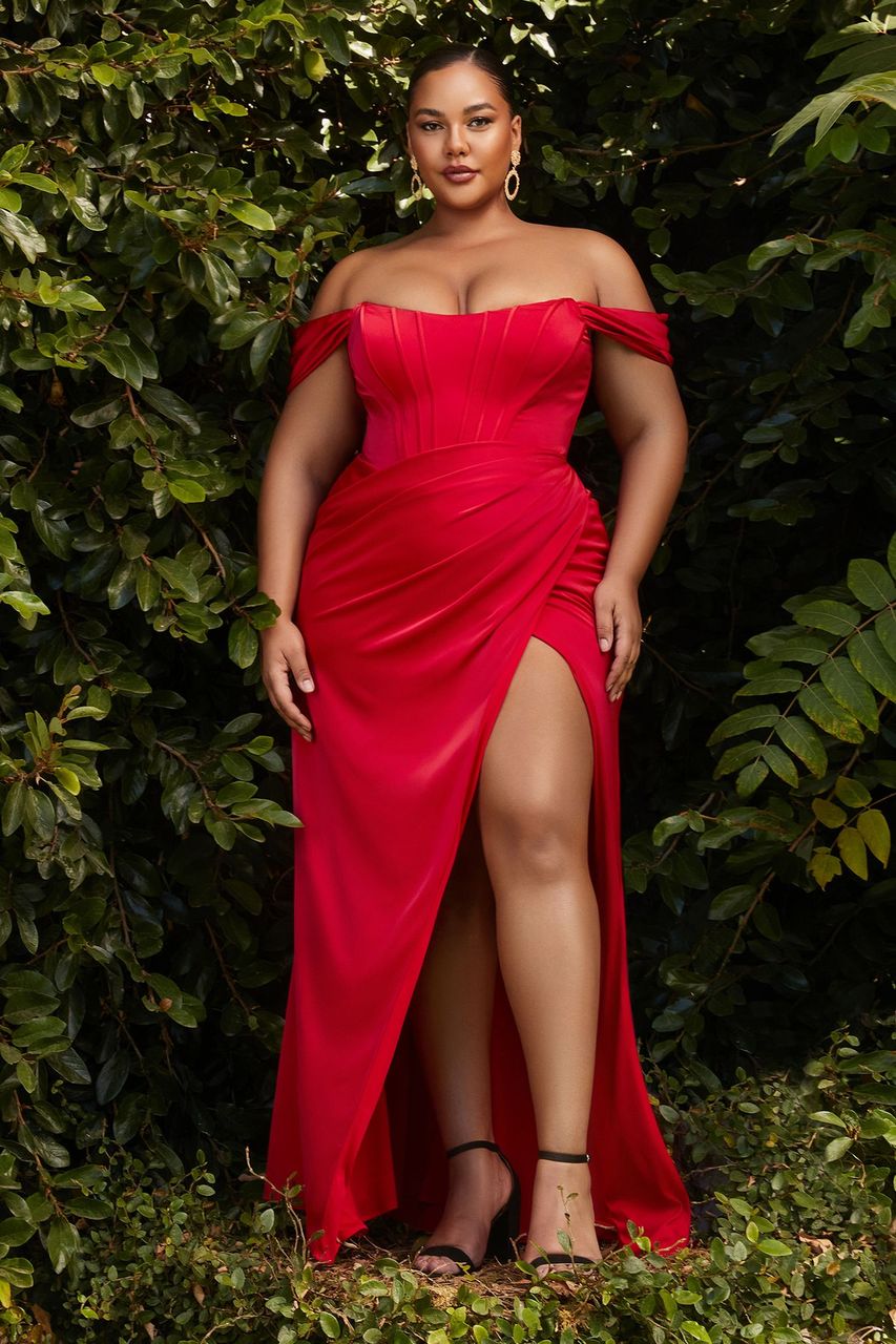 Cinderella Divine Satin Corset Off The Shoulder Curve Fit Dress 7484C