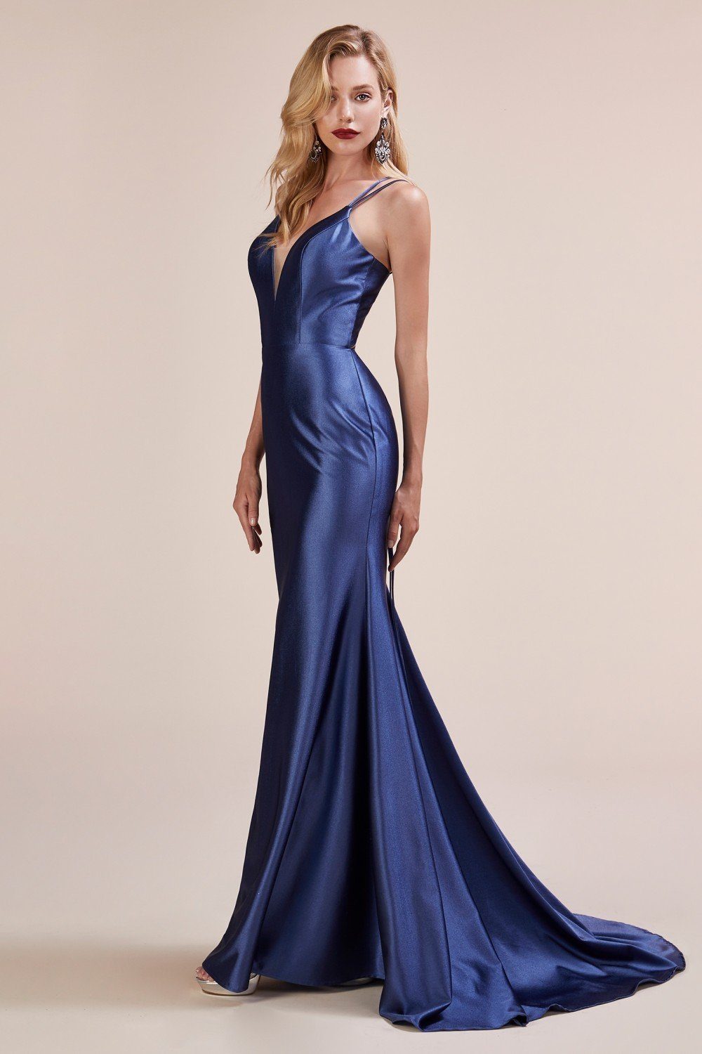 Andrea Leo Fitted Long Satin Mermaid Dress with Lace Up Back A0632