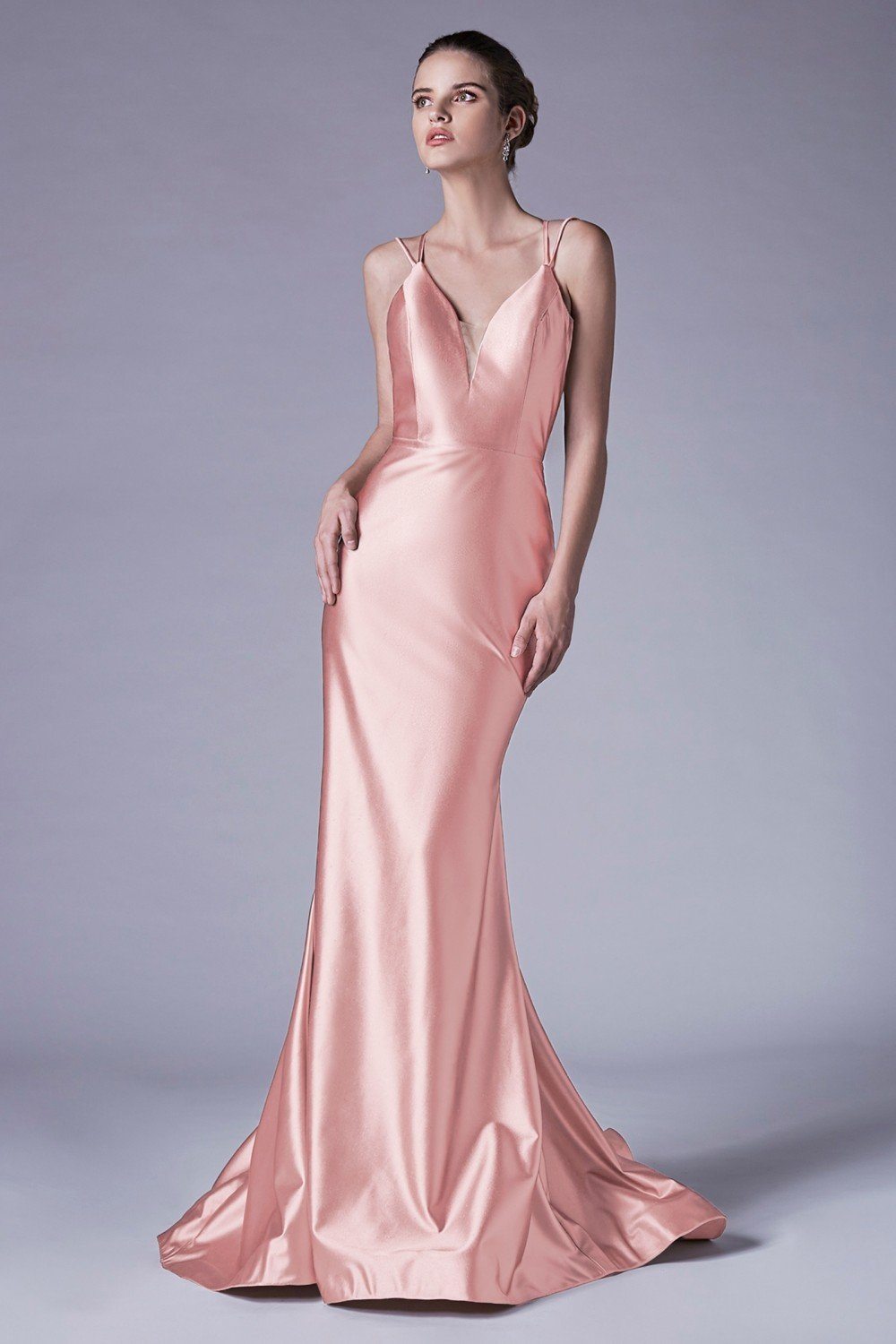 Andrea Leo Fitted Long Satin Mermaid Dress with Lace Up Back A0632