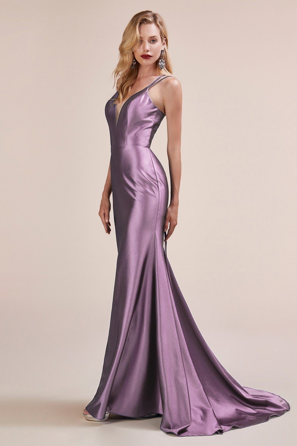 Andrea Leo Fitted Long Satin Mermaid Dress with Lace Up Back A0632