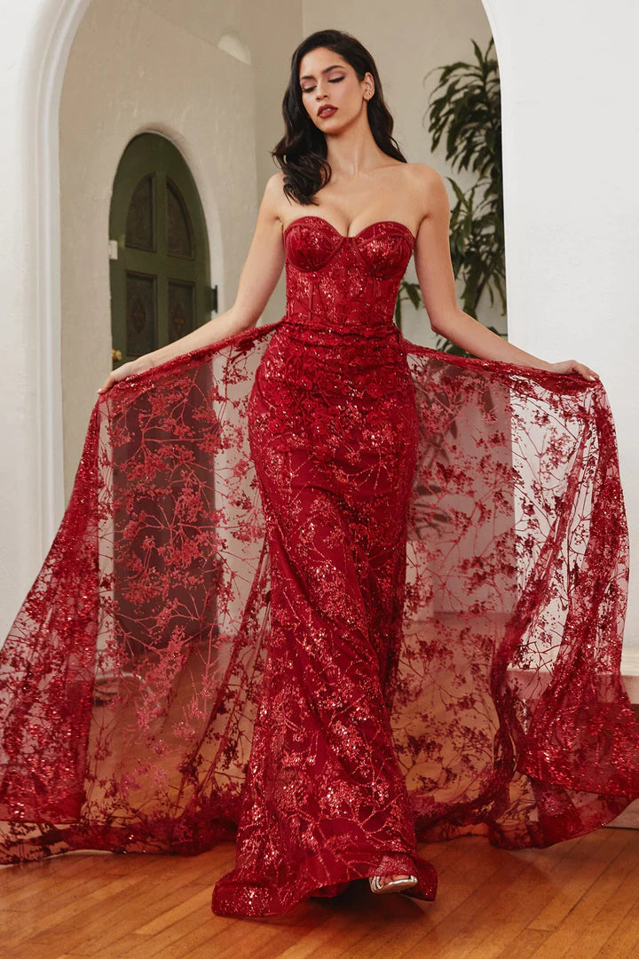 Cinderella Divine FLORAL APPLIQUE STRAPLESS FITTED GOWN CB046