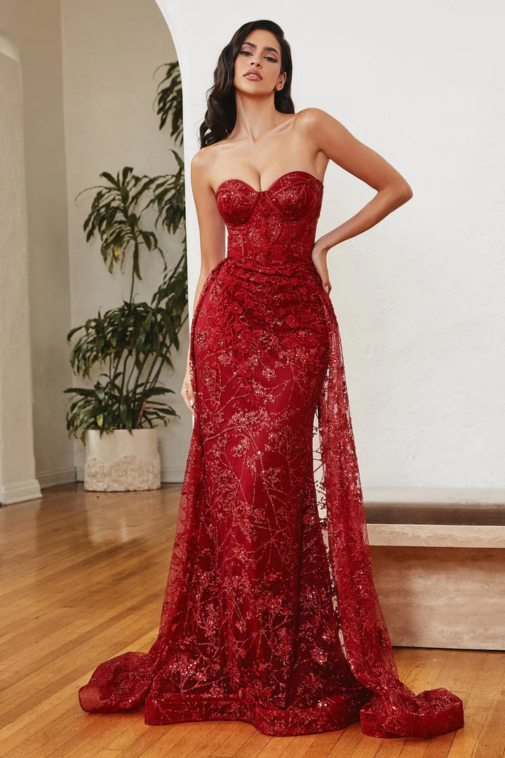 Cinderella Divine FLORAL APPLIQUE STRAPLESS FITTED GOWN CB046