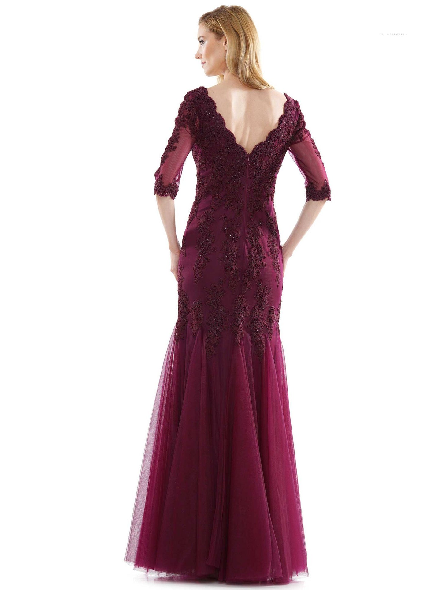 Marsoni by Colors Flower Detailed with Tulle Skirt and Sheer Sleeves Dress M162