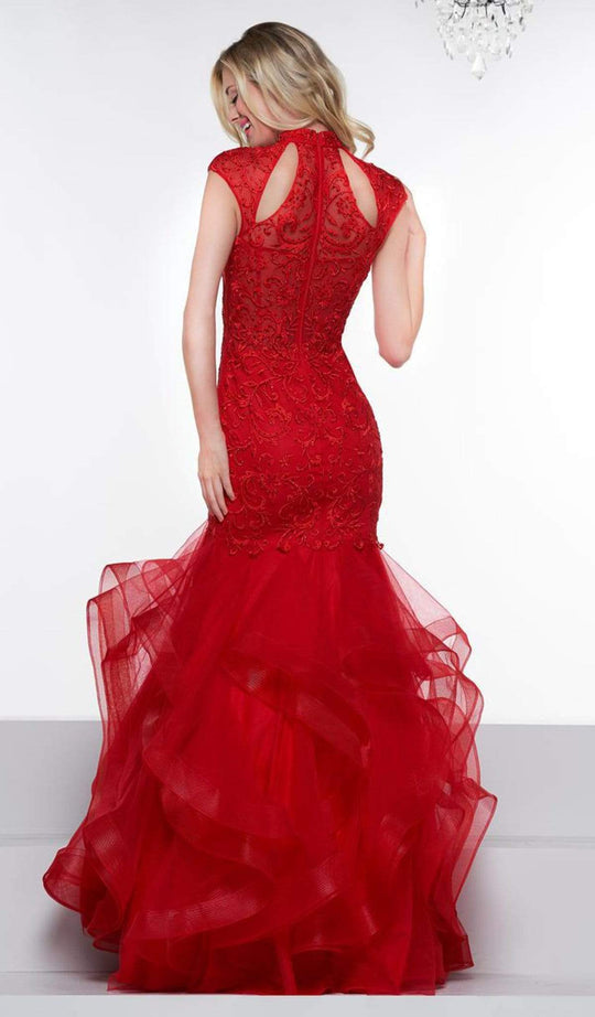 Colors High Neck Ruffled Trumpet ultra-elegant ensemble Dress G842