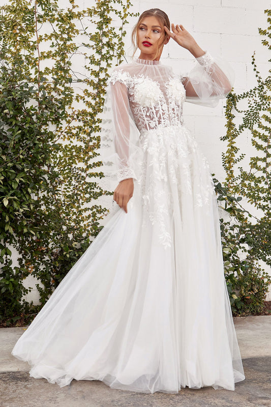 Andrea Leo - Kate High Neck Pouf Sleeve Sophisticated Wedding Gown  Style #A1074W