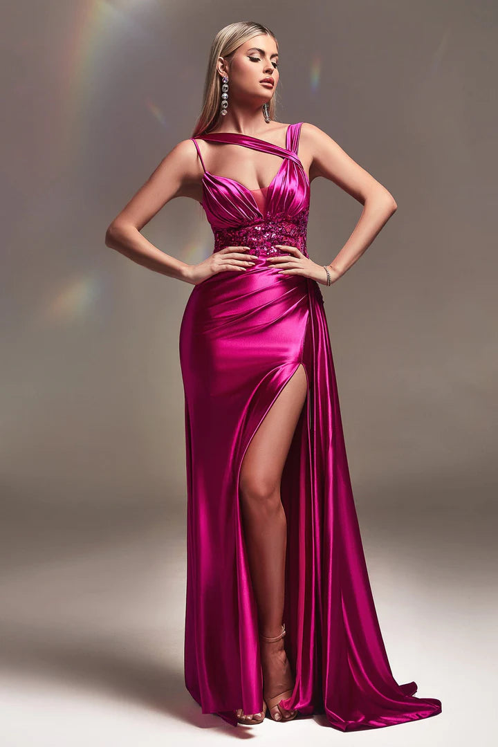 Satin gown with outlet slit