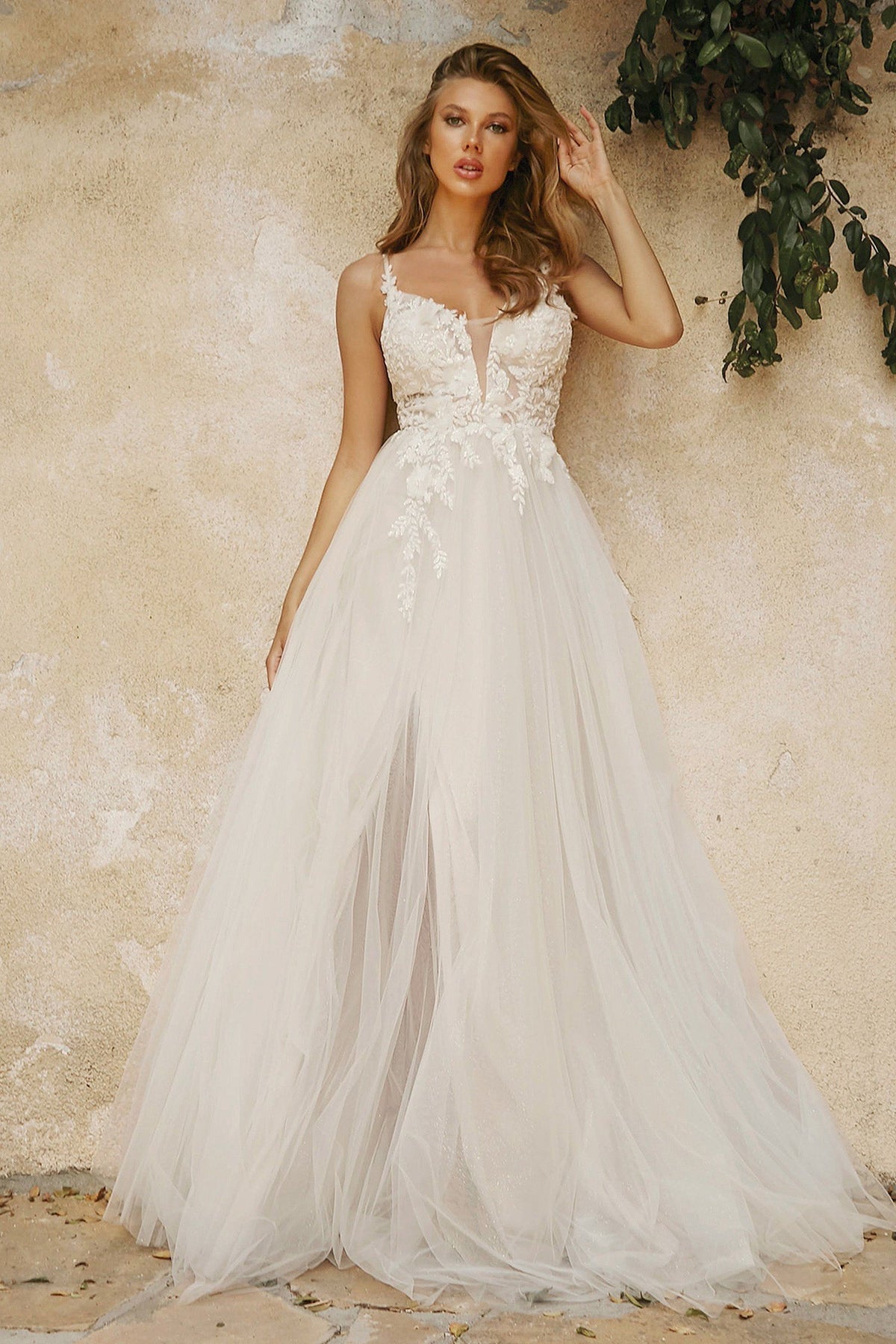 layered tulle wedding dress Off Shoulder with Ruffled Tiered Skirt Ruffle Dress with Pearl Trim and Crisscross Back Plus Size Back Details Cinderella Divine - Layered A-Line