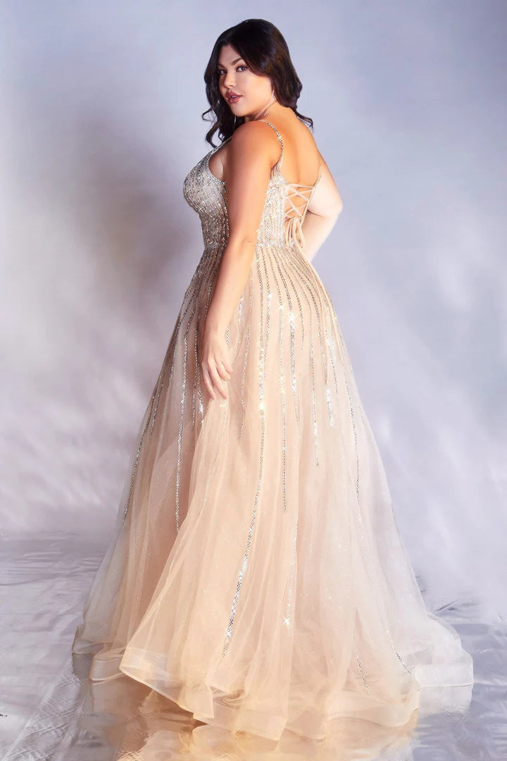 Cinderella Divine LONG BEADED TULLE DRESS CD940