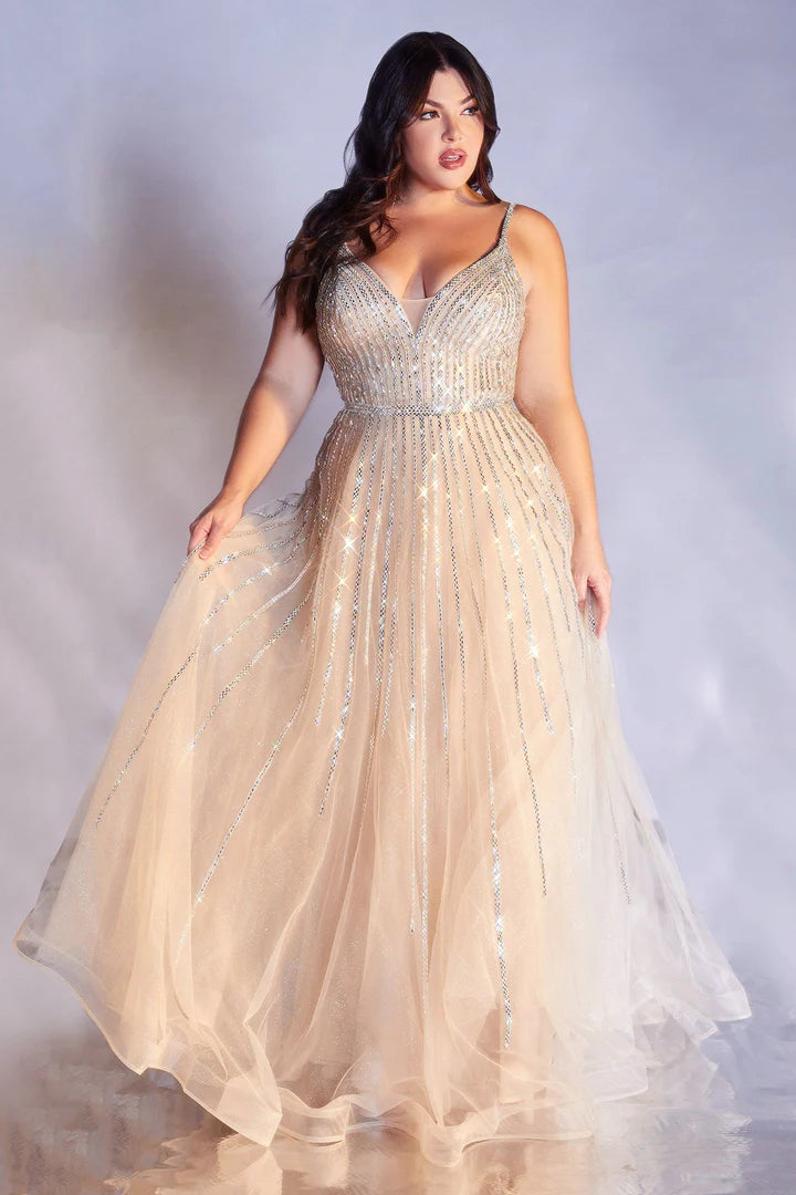 Cinderella Divine LONG BEADED TULLE DRESS CD940