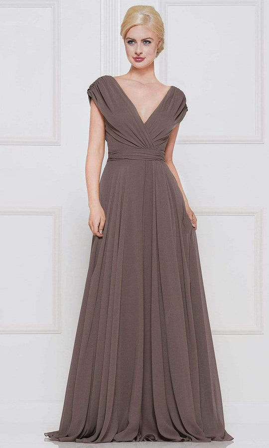 Marsoni By Colors Gathered V Neck Off the Shoulder A-Line Gown M251