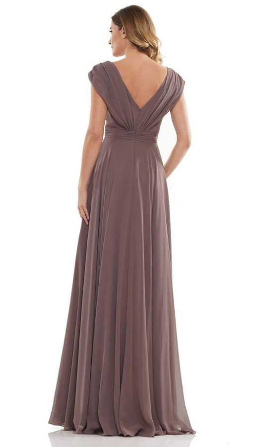 Marsoni By Colors Gathered V Neck Off the Shoulder A-Line Gown M251