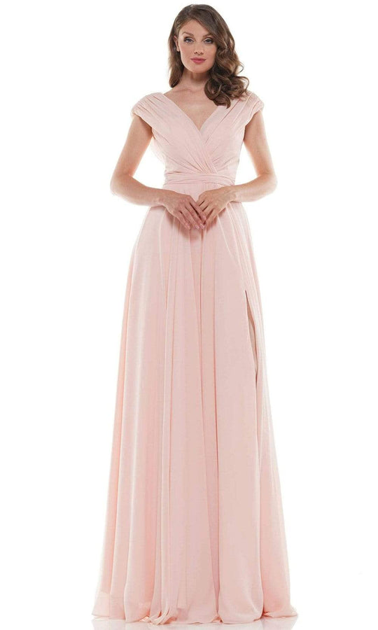 Marsoni By Colors Gathered V Neck Off the Shoulder A-Line Gown M251