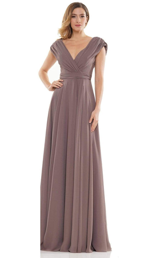 Marsoni By Colors Gathered V Neck Off the Shoulder A-Line Gown M251