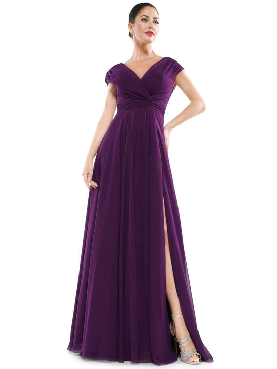 Marsoni By Colors Gathered V Neck Off the Shoulder A-Line Gown M251