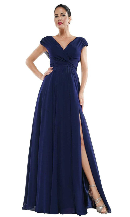 Marsoni By Colors Gathered V Neck Off the Shoulder A-Line Gown M251
