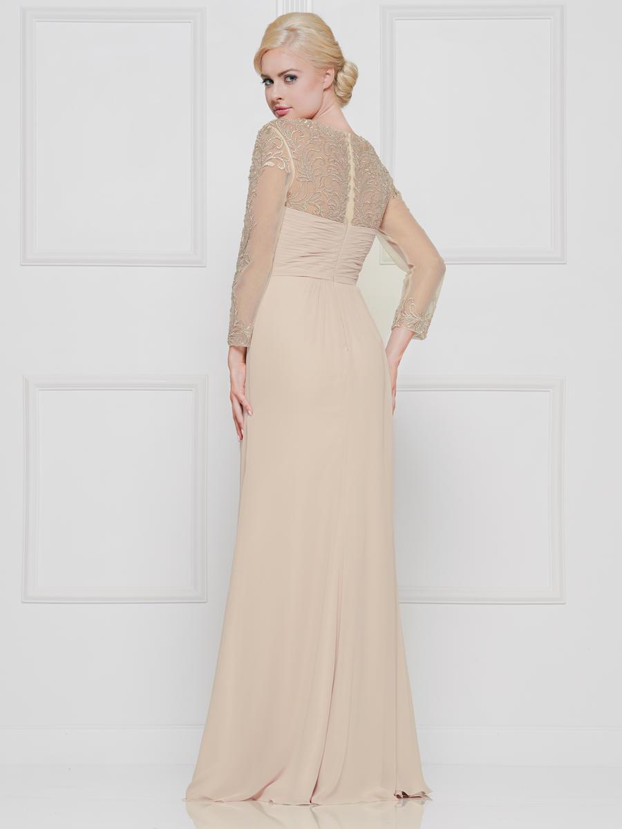 Marsoni By Colors - Sheer Long Sleeves Embroidered Chiffon Evening Gown M261