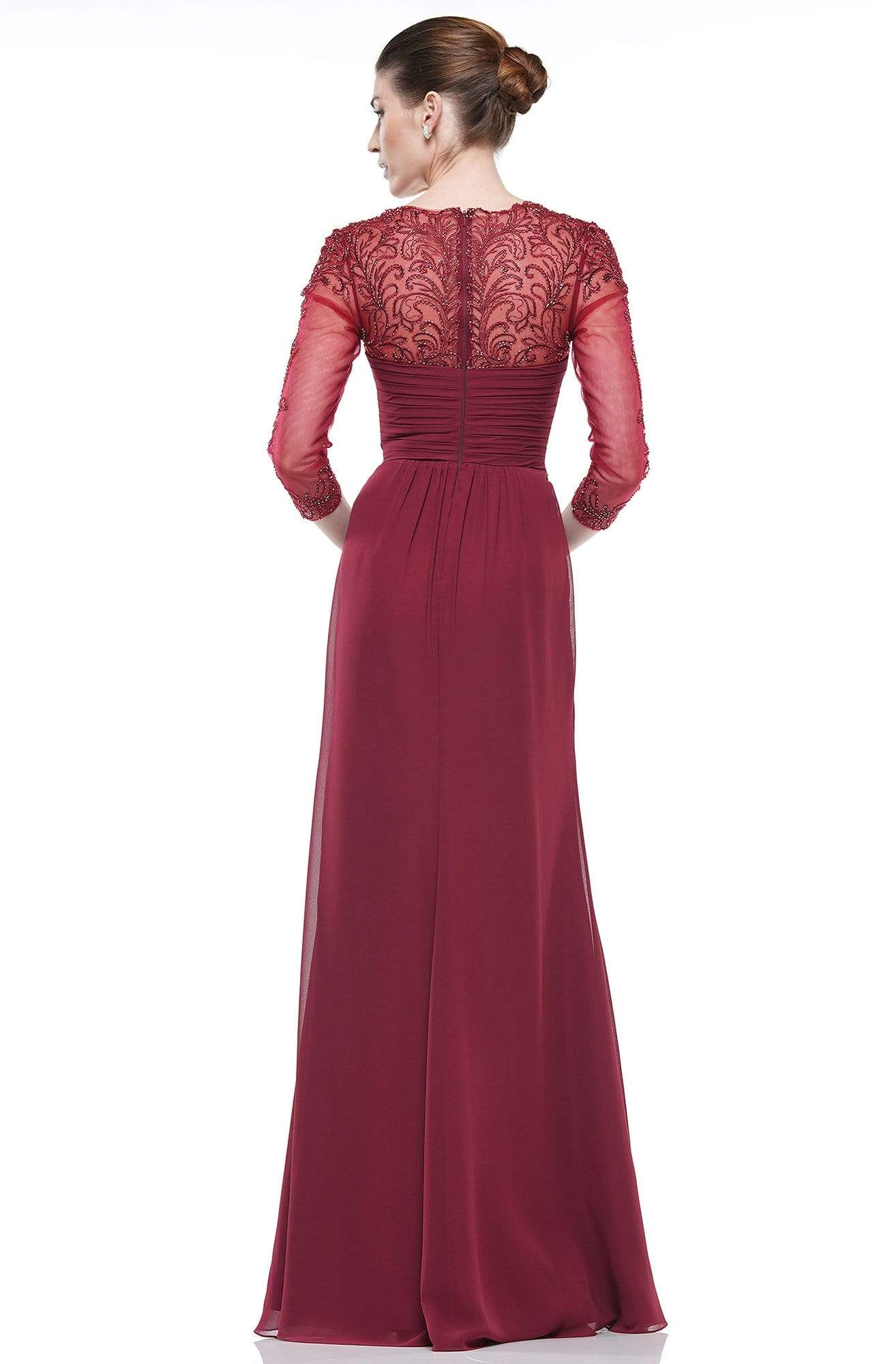 Marsoni By Colors - Sheer Long Sleeves Embroidered Chiffon Evening Gown M261