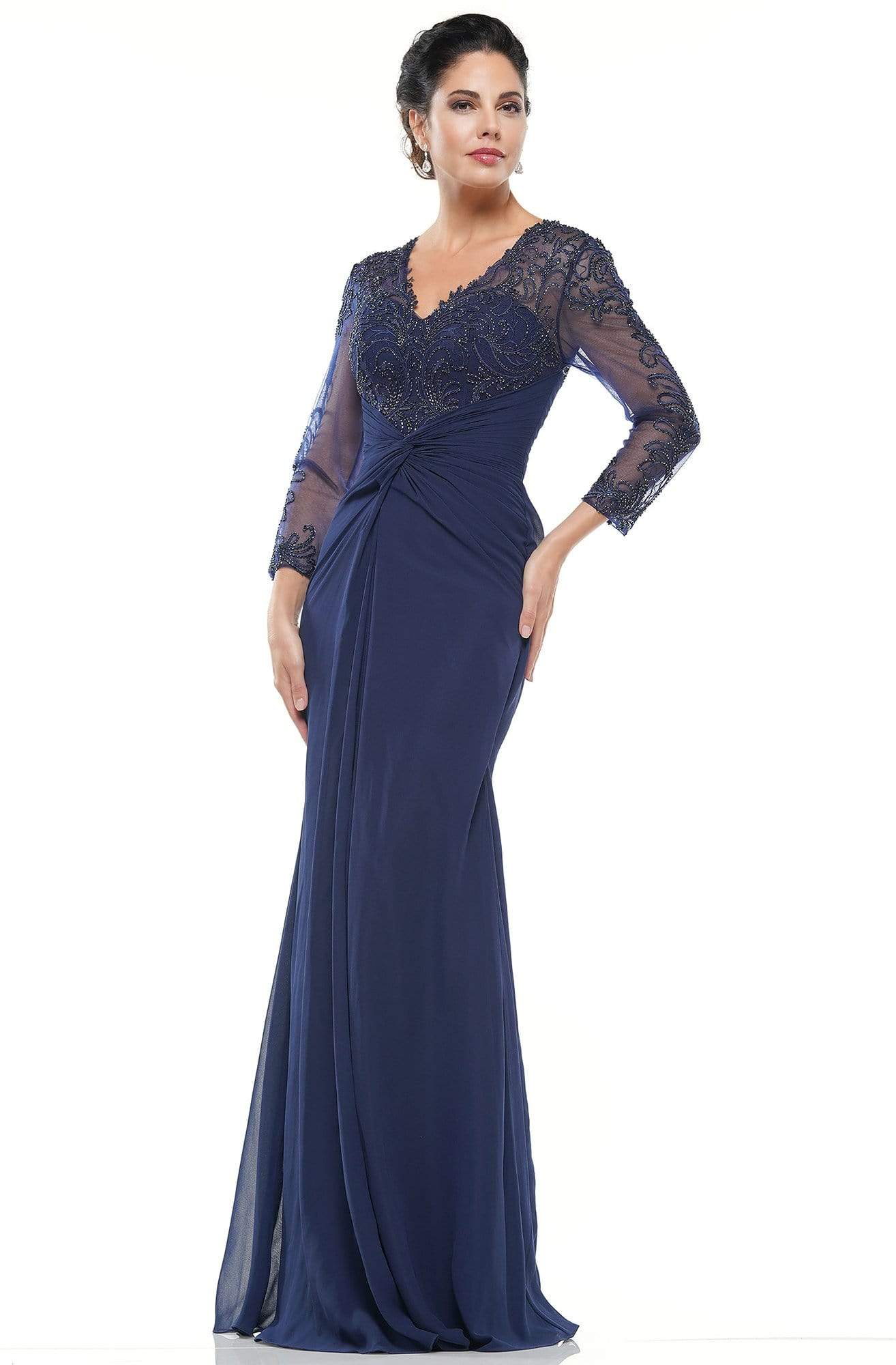 Marsoni By Colors - Sheer Long Sleeves Embroidered Chiffon Evening Gown M261