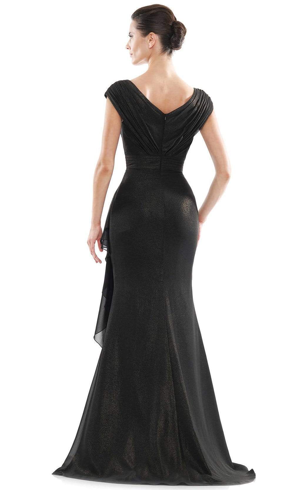 Marsoni by Colors - Ruched V Neck Foil Chiffon Column Long Formal Gown MV1073
