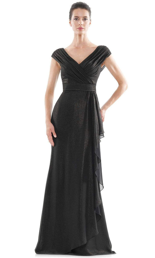 Marsoni by Colors - Ruched V Neck Foil Chiffon Column Long Formal Gown MV1073