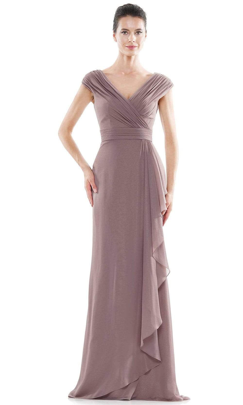 Marsoni by Colors - Ruched V Neck Foil Chiffon Column Long Formal Gown MV1073