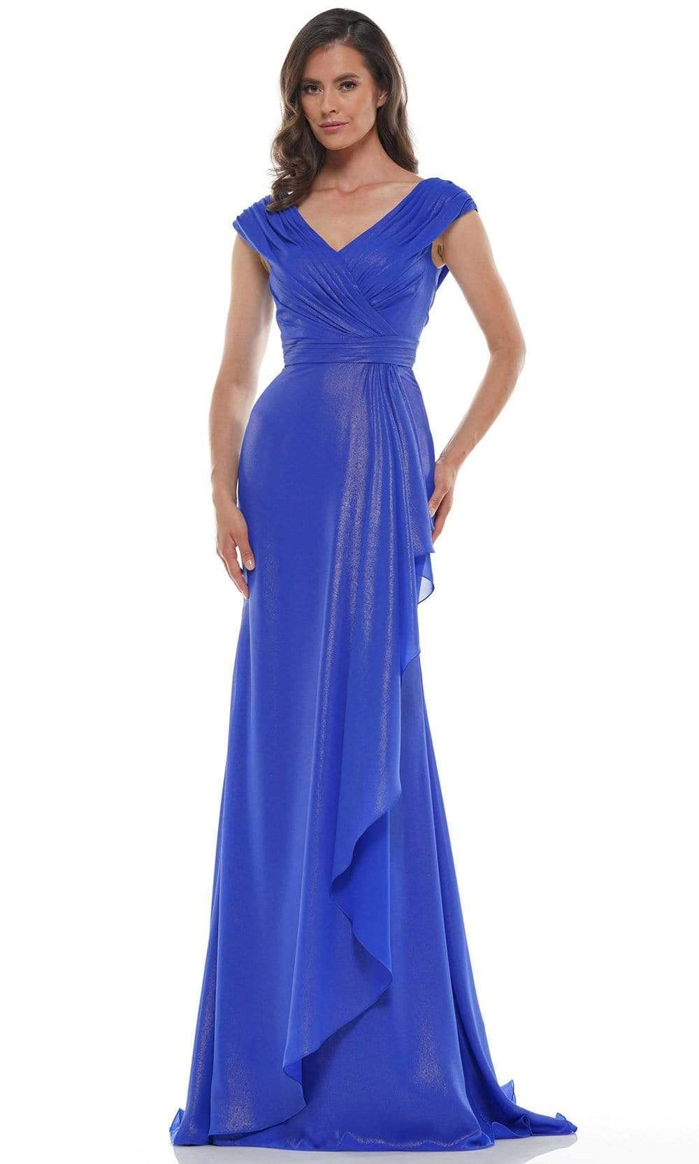 Marsoni by Colors - Ruched V Neck Foil Chiffon Column Long Formal Gown MV1073