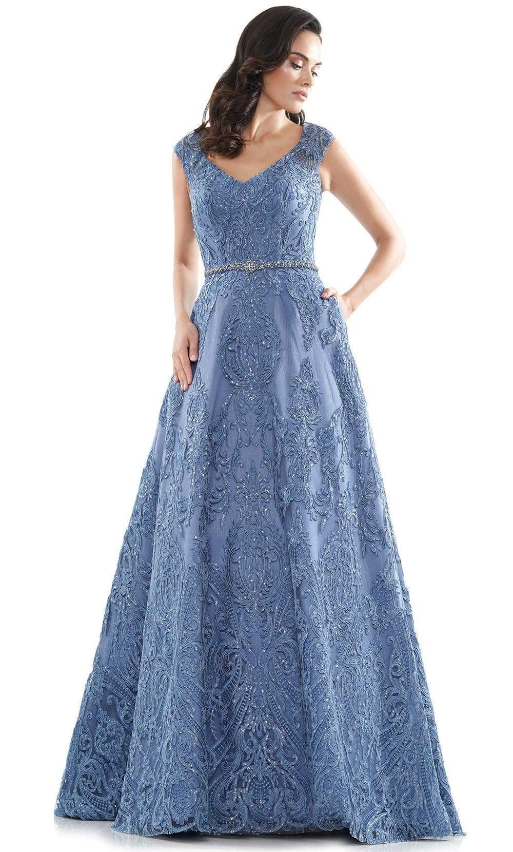 Marsoni by Colors - Embellished V Neck A-Line Mesmerize Dress MV1092