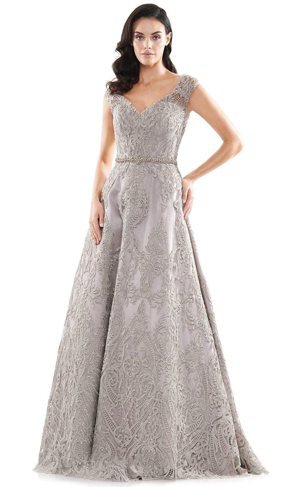Marsoni by Colors - Embellished V Neck A-Line Mesmerize Dress MV1092