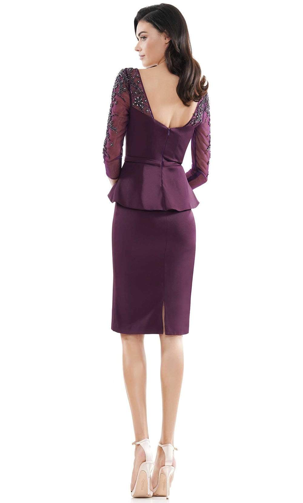 Marsoni by Colors - Beaded Quarter Sleeve Peplum Sheath Formal Dress MV1108