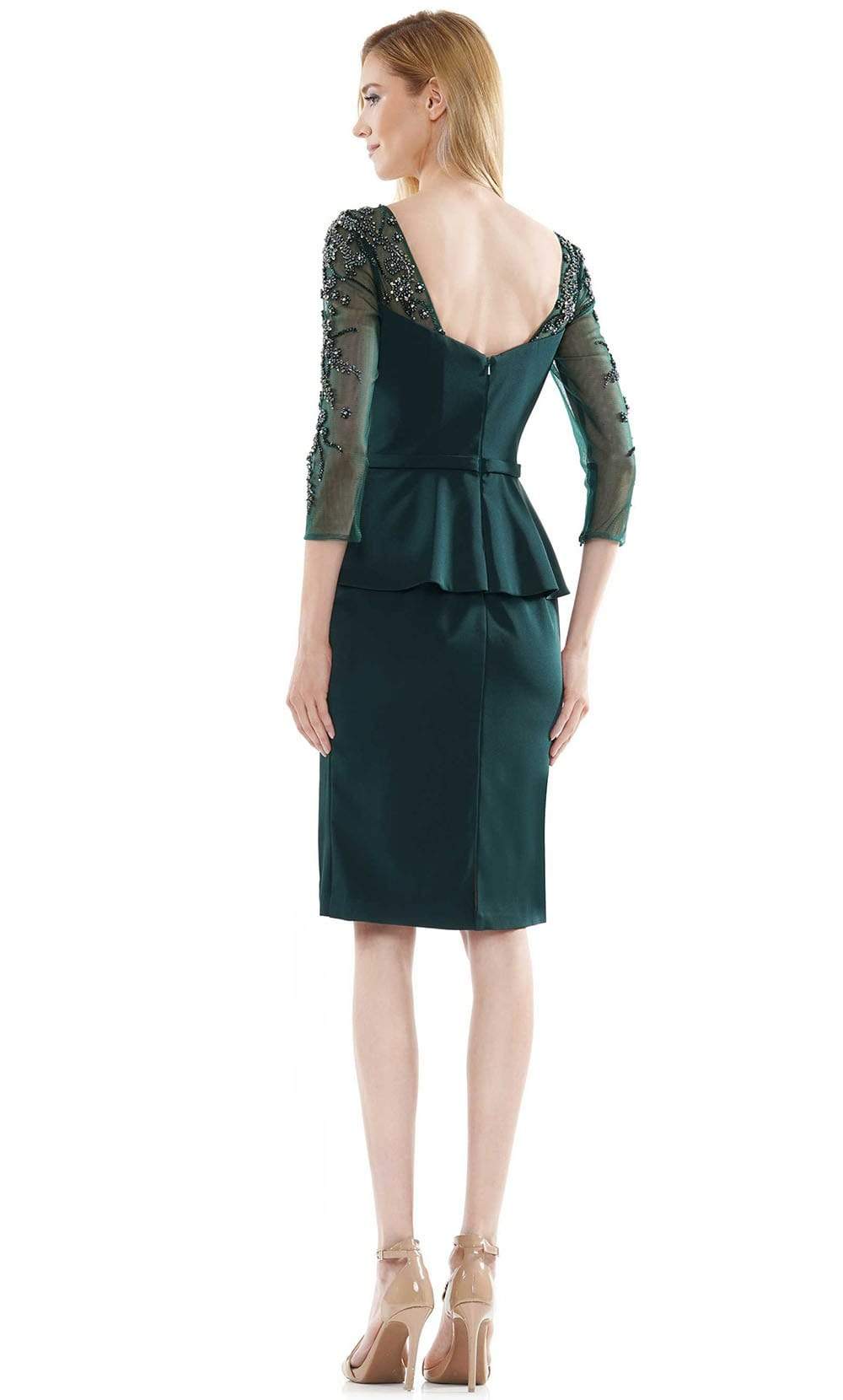 Marsoni by Colors - Beaded Quarter Sleeve Peplum Sheath Formal Dress MV1108