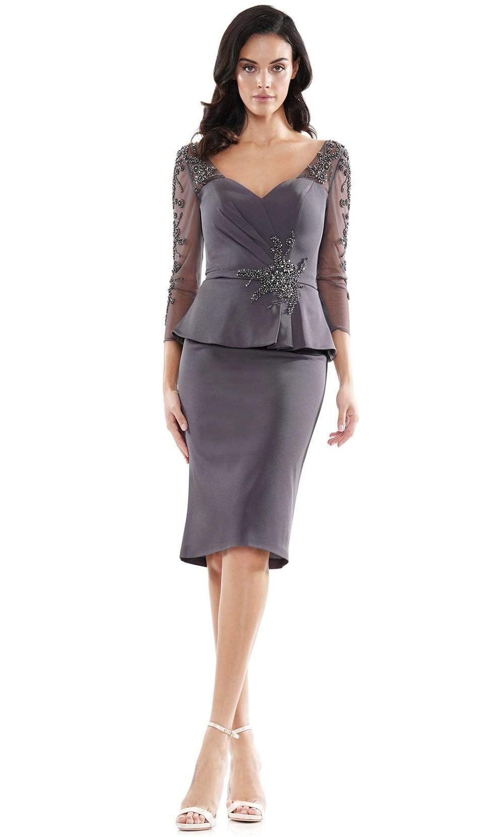 Marsoni by Colors - Beaded Quarter Sleeve Peplum Sheath Formal Dress MV1108 Charcoal / 10 Marsoni by Colors - Beaded Quarter Sleeve Peplum Sheath Formal Dress MV1108 Charcoal / 10