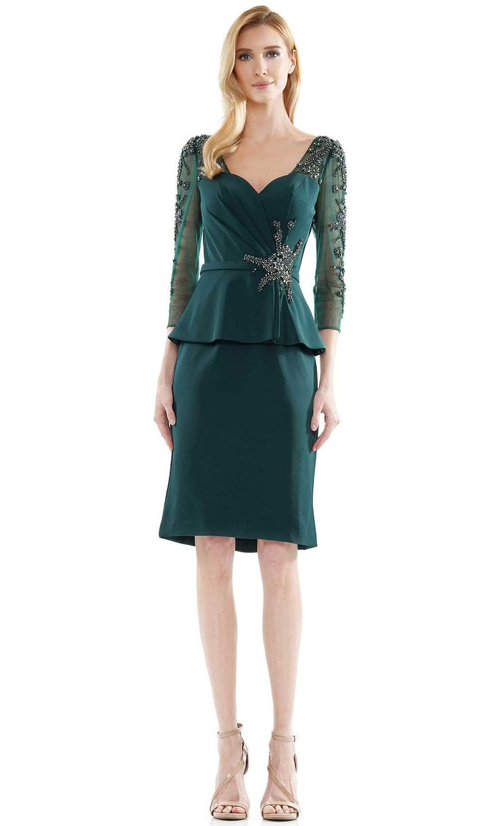 Marsoni by Colors - Beaded Quarter Sleeve Peplum Sheath Formal Dress MV1108