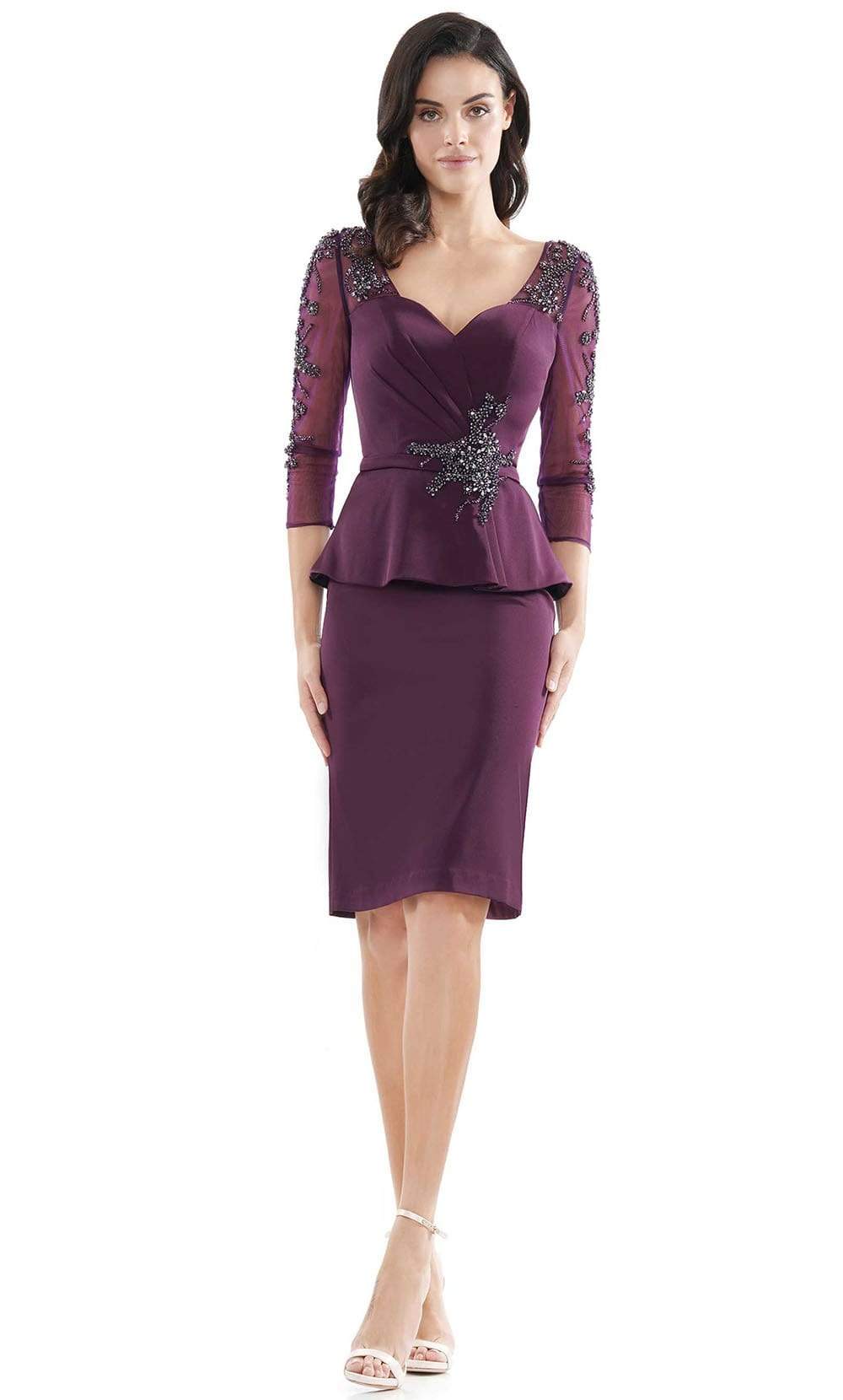 Marsoni by Colors - Beaded Quarter Sleeve Peplum Sheath Formal Dress MV1108